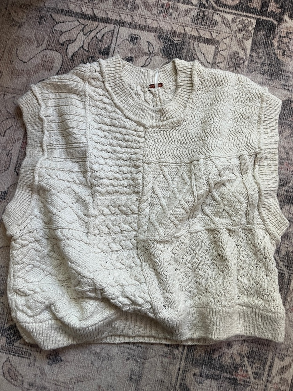 Free People Patchwork Cable Knit Sleeveless Sweater - Cream